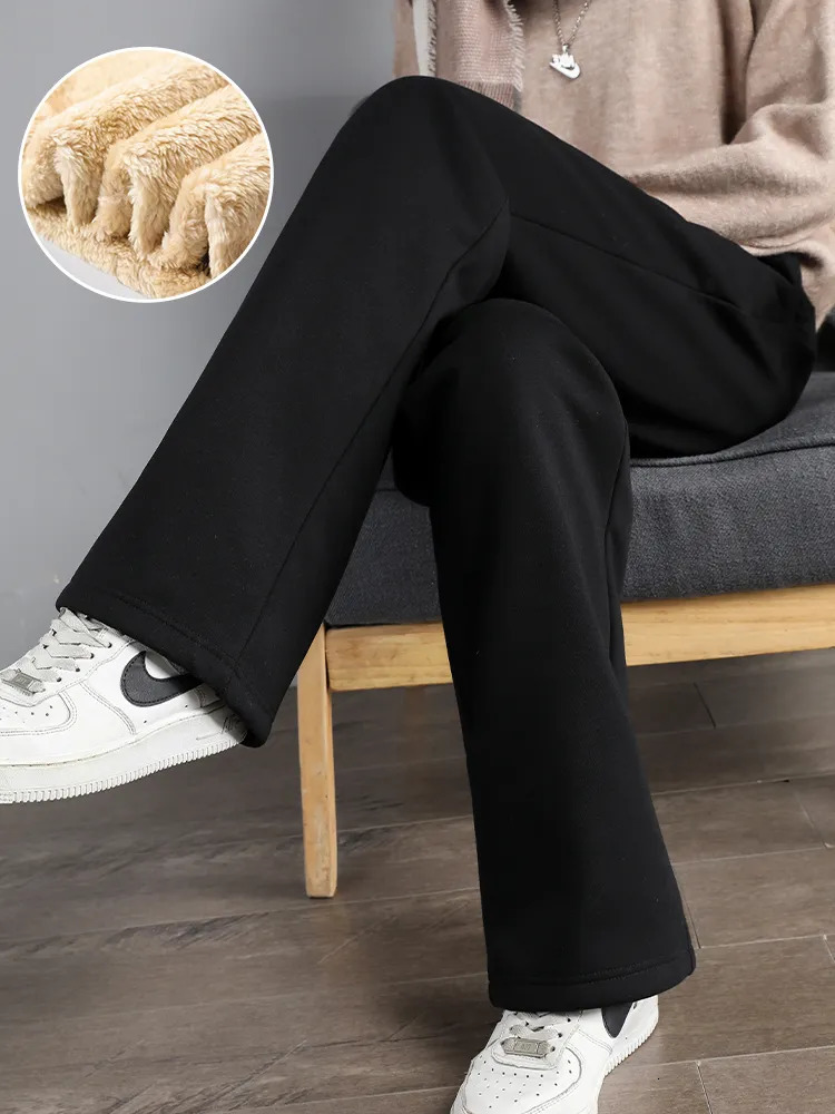 Men's Pant Warm Winter Plush Thick Pants Lambskin Cashmere Trousers High Waist Cotton Fleece Loose Female Wide Leg PELEDRESS 231216