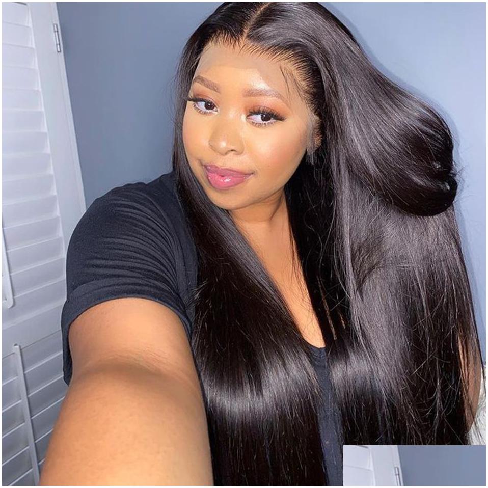 Synthetic Wigs 360 Lace Frontal Straight Human Hair Brazilian 28 30 Inch Front Closure Wig For Women Drop Delivery Products Dho9B