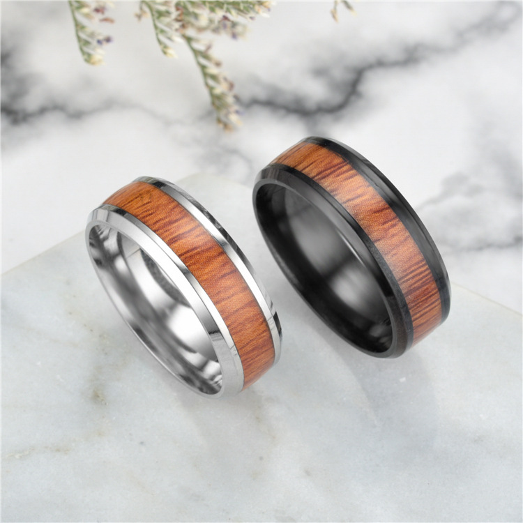 Fashion Nature 8mm Wood Inlay Tungsten Wedding Ring For Men High Polished Men Stainless Steel Engagement Ring Men Wedding Band