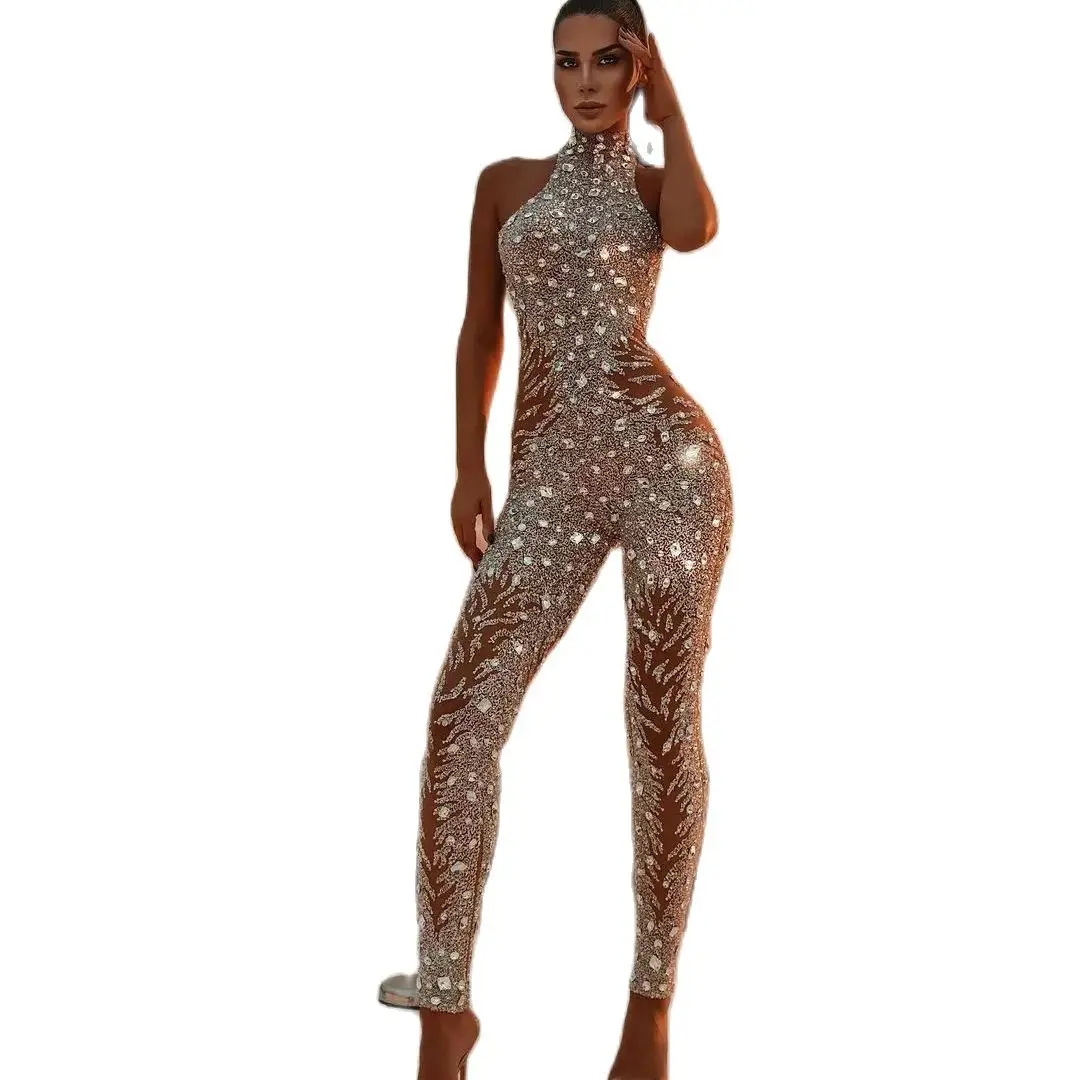 High Collar Crystal Prom Dresses Illusion Sleeveless Jumpsuits Beaded Dubai Women Sexy Evening Gowns Special Occasion Dress