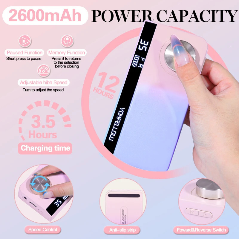 Nail Art Equipment 35000RPM Rechargeable Nail Drill Manicure Machine With Pause Mode Nail Salon Equipment Nail Gel Cutting Remove Nail Sander 231207