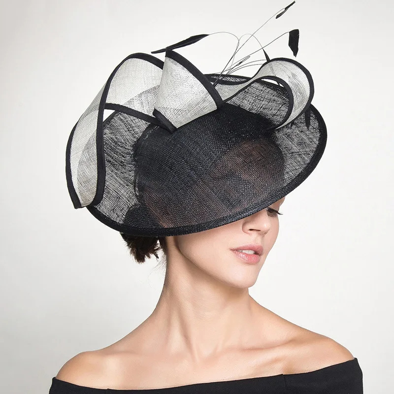 Headwear Hair Accessories Ladies Fascinators Millinery Hat Party Wedding Sinamay Wide Brim Fedora Headpiece y231207