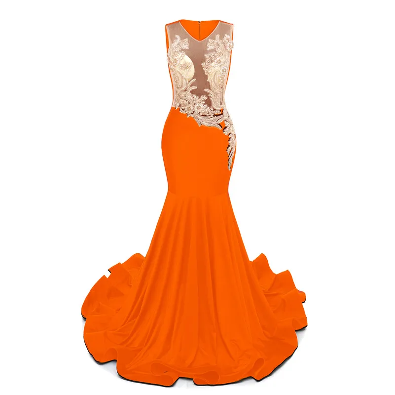 Real Photos Custom Made 2024 New Prom Dresses Royal Blue Black Bury Orange Sleeveless Mermaid Evening Gowns Women Special Ocn Wear Dress Bm3501 127