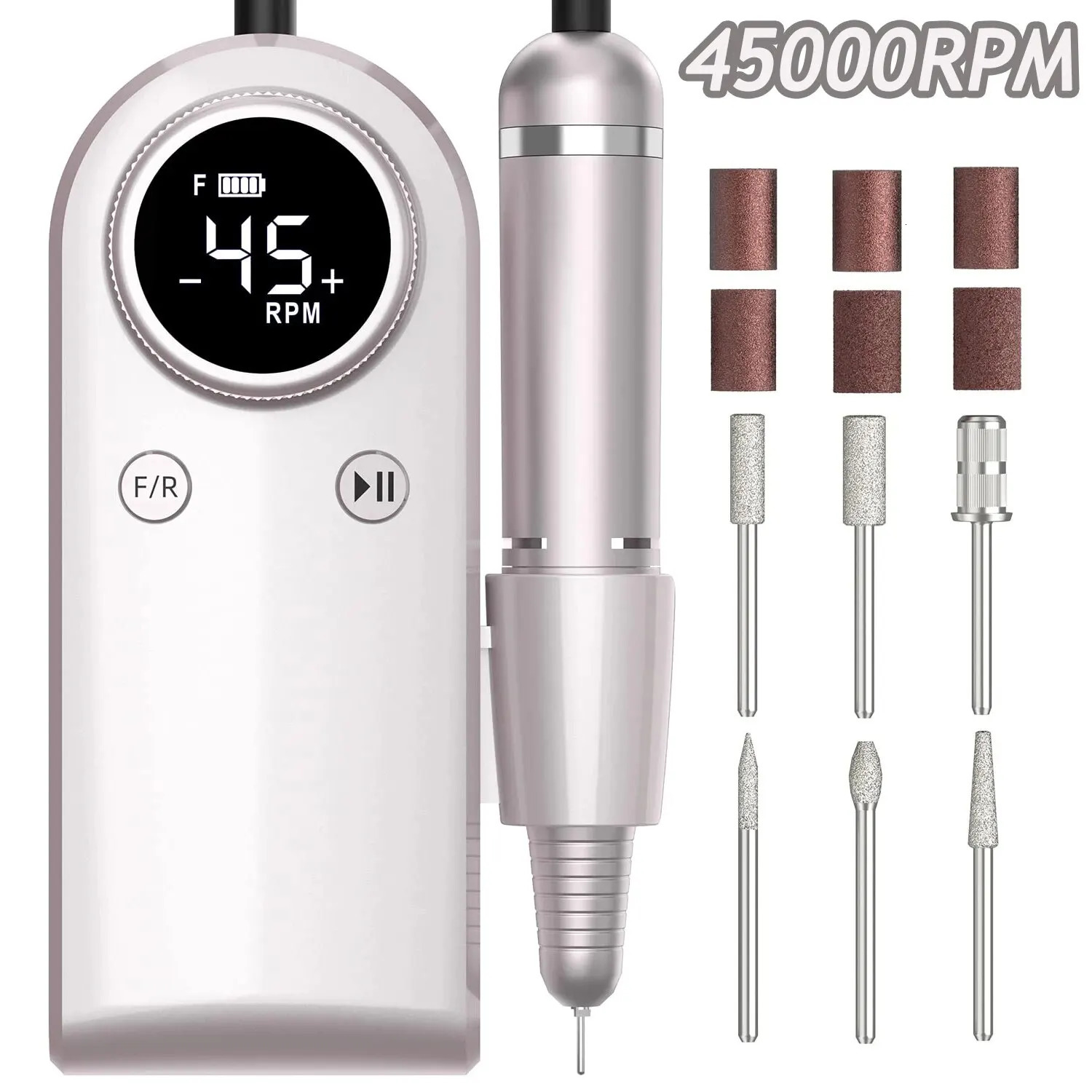 Nail Art Equipment 45000RPM Rechargeable Nail Drill Manicure Machine Professional Nail Drill With LCD Display Portable Cordless Drill Set Nail Art 231