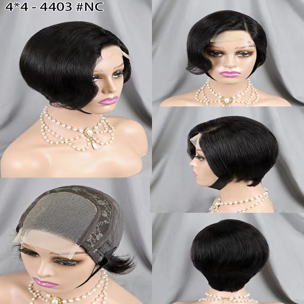 Short Pixie Cut Human Hair 4x4 Lace Frontal Wigs Glueless Short Bob Wig Pre Plucked With Natural Hairline