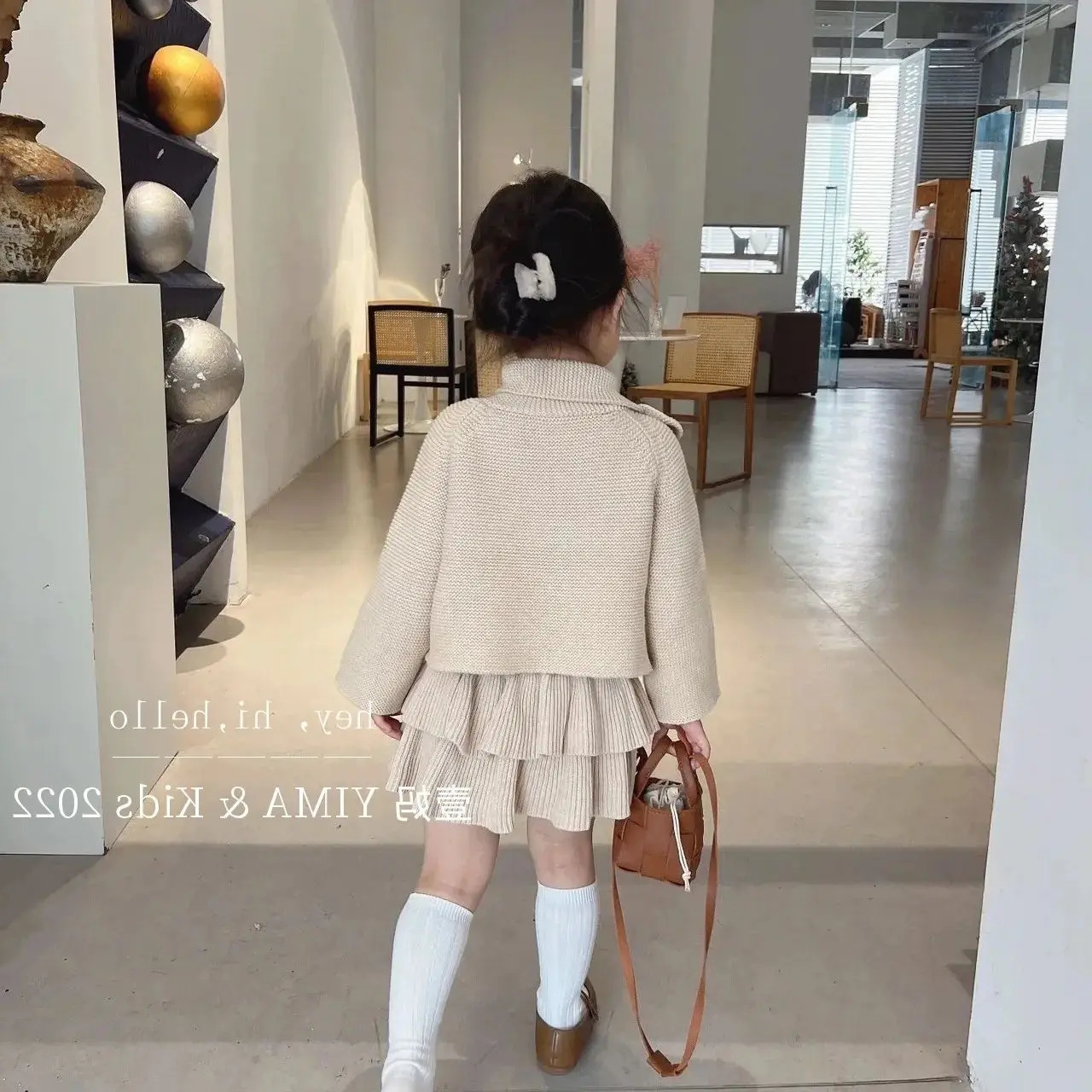 Clothing Sets Kids Clothes Girls Pullover Bowknot Top Retro knitting Elegant Pleated Skirt Two Piece Set Sweater Fashion Spring Autumn 231207