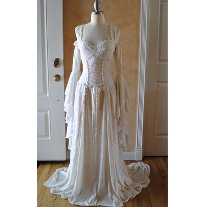 Medieval Lace A Line Wedding Dresses For Women 2024 Flare Long Sleeves Vintage Renaissance Cletic Bridal Gowns Corset Plus Size Bride Dress 2024