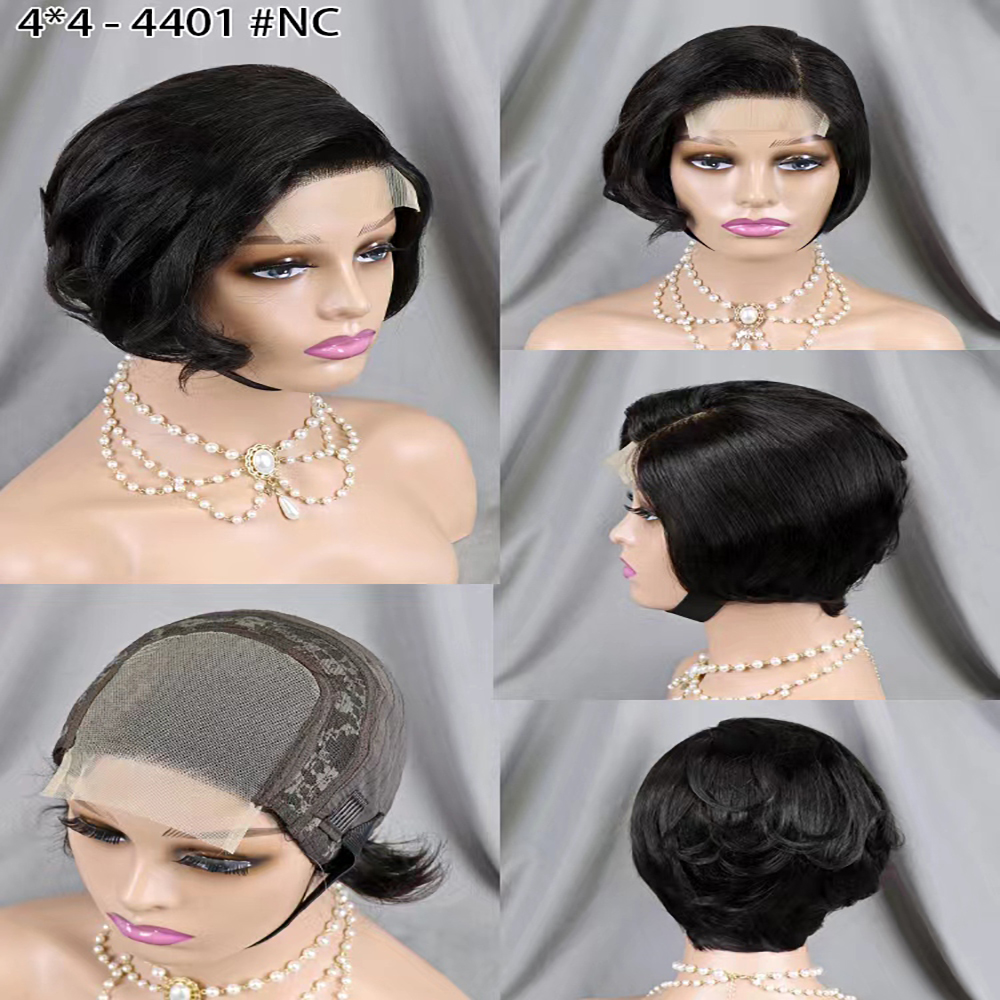 Short Pixie Cut Human Hair 4x4 Lace Frontal Wigs Glueless Short Bob Wig Pre Plucked With Natural Hairline