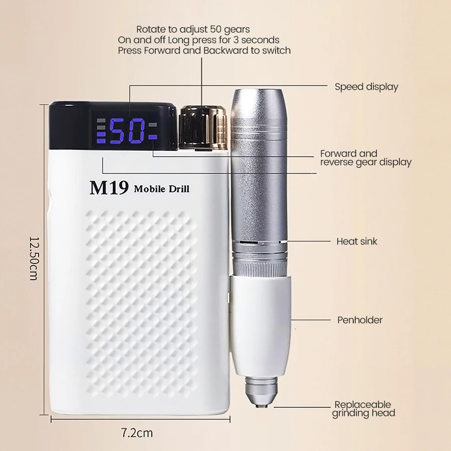 Nail Art Equipment Nail Drills for Acrylic Nail Professional 50000rpm Electric Nail File Machine for Home and Salon Rechargeable Efile for Gel Nail 23