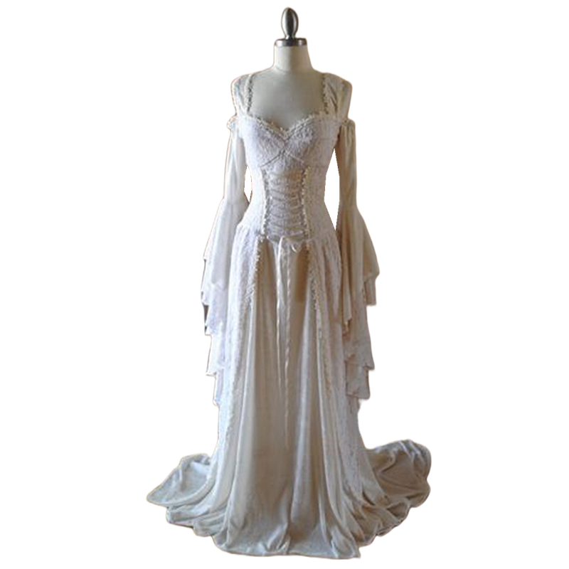 Medieval Lace A Line Wedding Dresses For Women 2024 Flare Long Sleeves Vintage Renaissance Cletic Bridal Gowns Corset Plus Size Bride Dress 2024