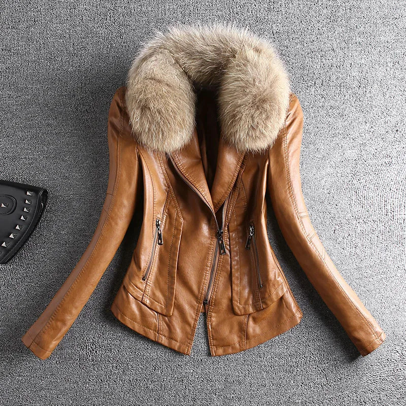 Women's Jackets 2023 Spring Autumn Real Fur Leather Jacket Women Small Coat SlimFit PU AllMatch Casual Motorcycle 231206