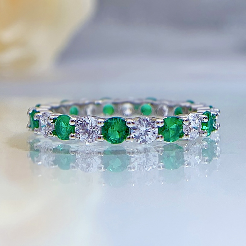 2023 Stunning Wedding Rings Luxury Jewelry Real 100% 925 Sterling Silver Round Cut Emerald Moissanite Diamond Gemstones Party Women Engagement Band Ri