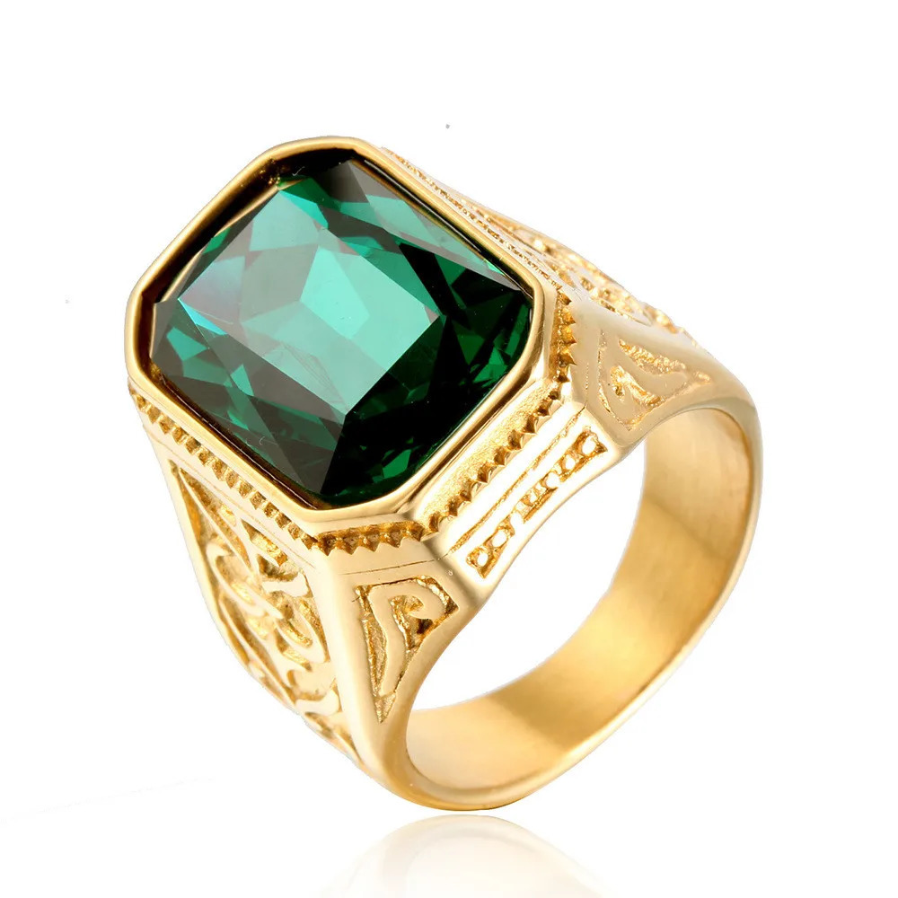 Wedding Rings Big Square Blue Crystal Topaz Gemstones Diamonds for Men Masculine Gold Filled Stainless Steel Bague Jewelry Finger Bands 231206