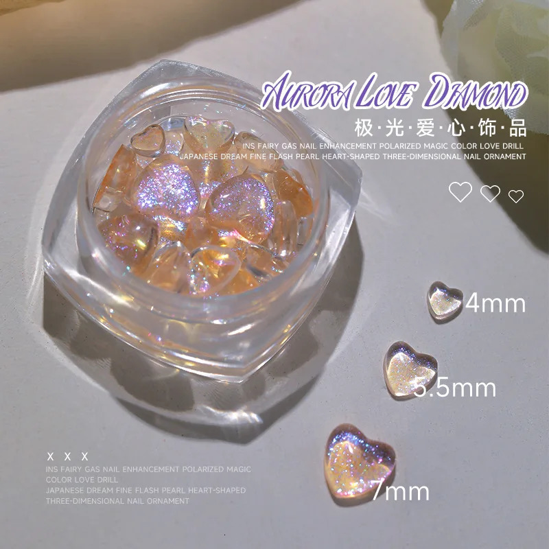 Nail Art Decorations 3040Pcs Aurora Love Heart Nail Art 1 Bottle Girl Relief Sticker 3D Shiny Rhinestones FlatBottom Mixed Mnaicure Crystal 231207
