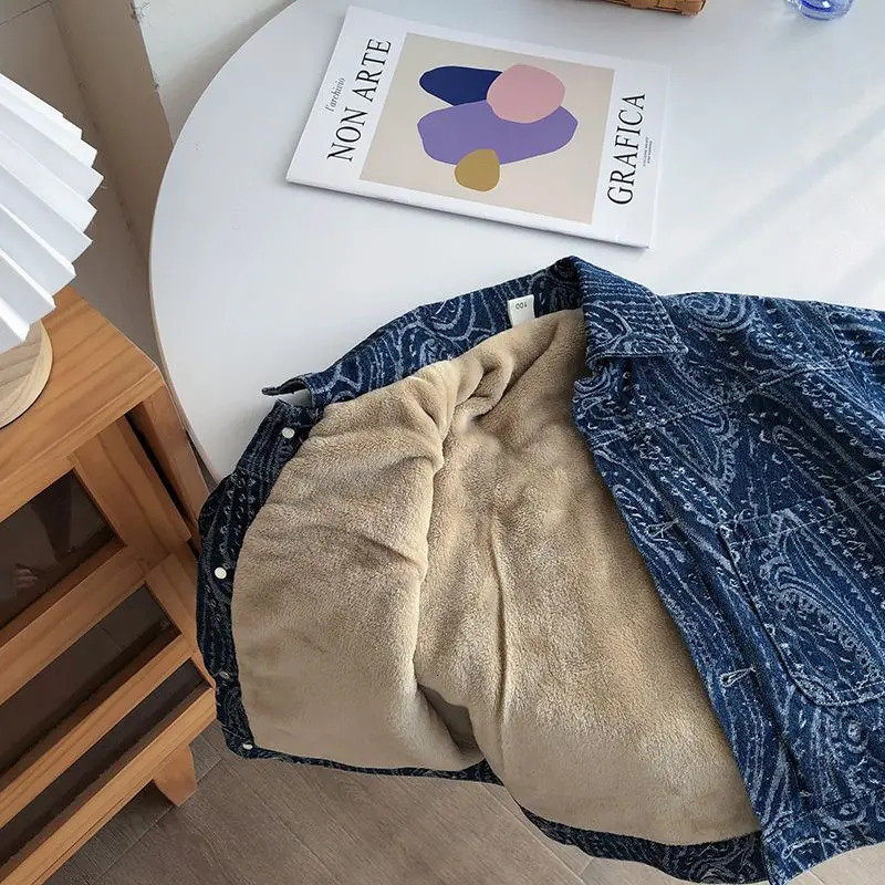 Jackets Boys Denim Fleece Padded Coat Children s Autumn and Winter Thickening Jacket Baby Handsome Clothes 231207