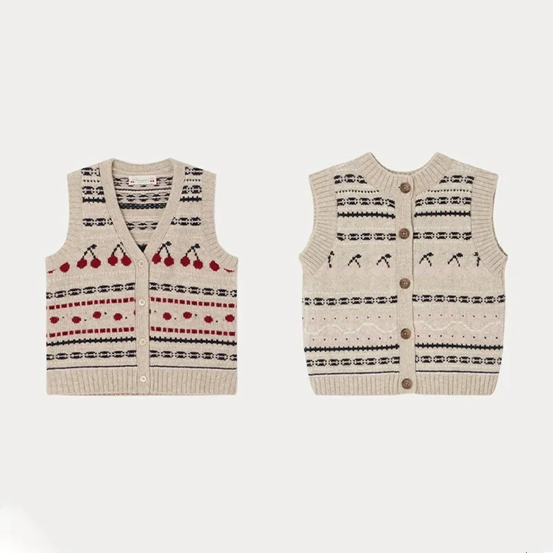 Clothing Sets spot autumn/Winter Pure Wool Vest Girls' Cherry Sweater Knitted Tank Top Children's Academy Style High Set Top Bonpoint 231202