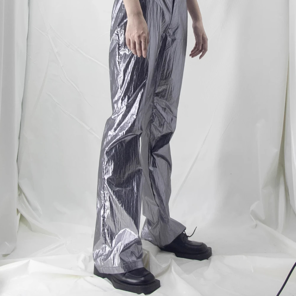 Women's Pants s Millennium Mambo| y2k Onlyfans fashion Gray Metallic Flared Spicy Girl Vintage Futuristic Vibe for women 231206
