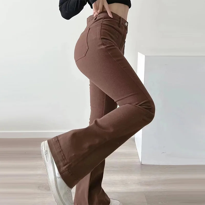 Women's Jeans 2023 Spring Autumn Flared Loose Denim Pants Bottom Straight High Waist Stretch Solid Color Female Fashion Trousers 231206