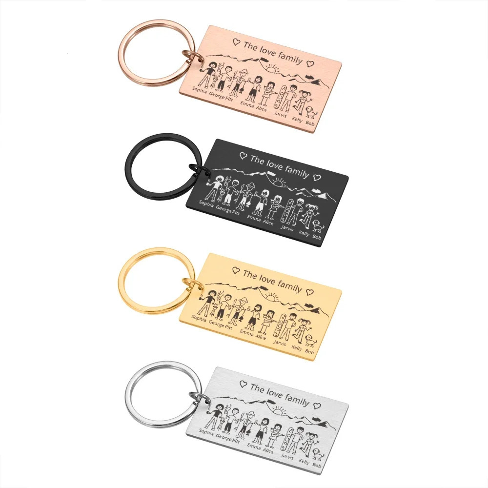 Key Rings Family Love Cute Keychain Engraved The For Parents Children Keyring Bag Charm Families Member Gift Keyrings 231206