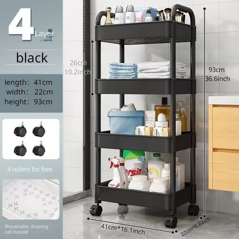 Pot Racks Trolley Organizer Auxiliary Cart With Wheels Kitchen Furniture Cabinet Storage Rack Mobile Plastic Bookshelf Vegetable Basket 231206