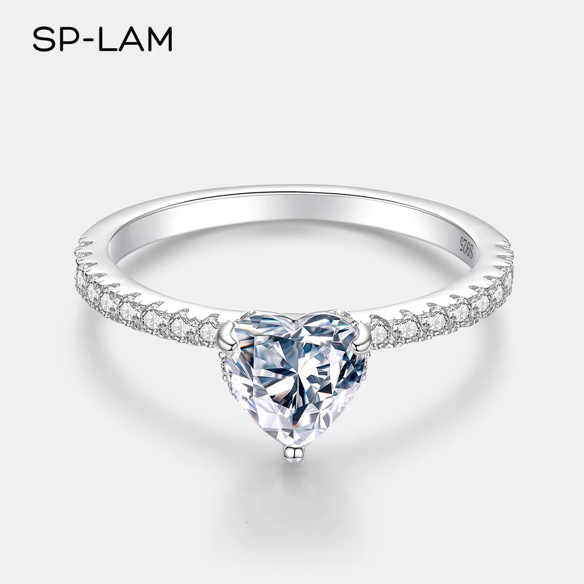 Wedding Rings 1 Heart Cut Ring for Women Shaped Diamond Engagement Band Sterling Silver Promise Bridal 231206