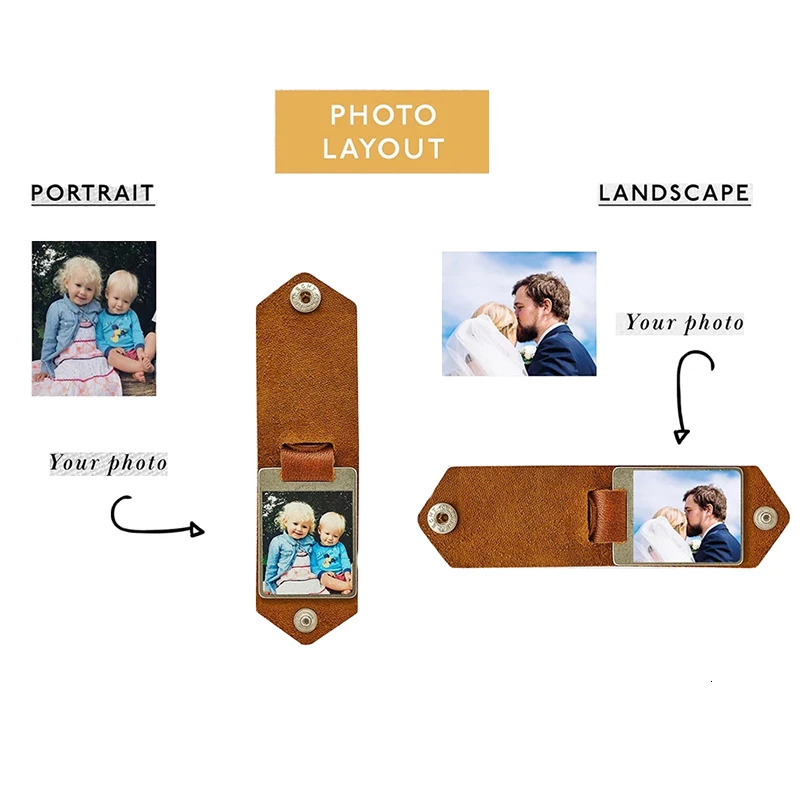Key Rings Customized Po Calendar Leather Keychain Stainless Steel Personalized UV Color Printing Picture For Father's Day Gift 231206