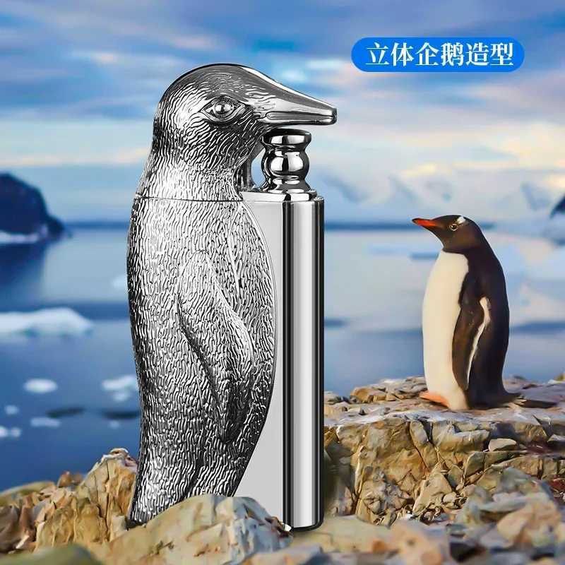 Double Flame Conversion Inflatable Lighter Metal Three-dimensional Relief Penguin Personalized Creative Men's Gift W260202