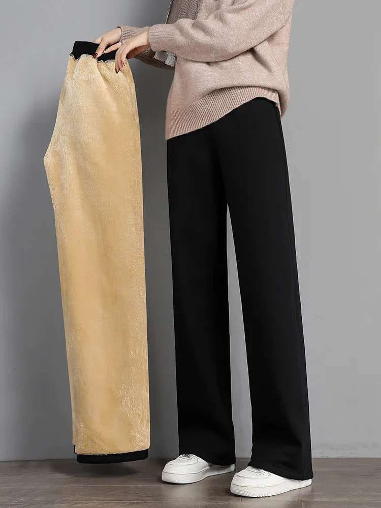 Men's Pant Warm Winter Plush Thick Pants Lambskin Cashmere Trousers High Waist Cotton Fleece Loose Female Wide Leg PELEDRESS 231216