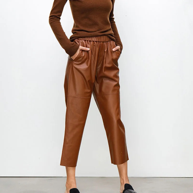 Women's Pants s Genuine Leather Harem Pant Real Sheepskin Trousers High Elastic Waist 2023 Streetwear Plus Size Y2k Fashion 231206