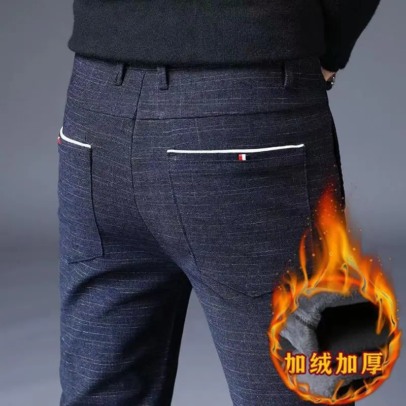 Men's Pants Winter Plaid Thicken Male Four Seasons Business Trousers Clothing Straight Casual Harem Size 38 231206