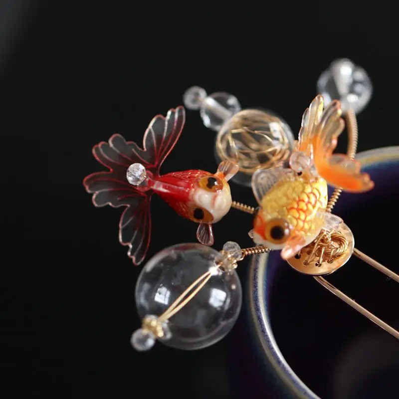 Hairpins headwear Corona Perilla flower handmade hanfu kinomi goldfish hairpins hairclip sticks 231207
