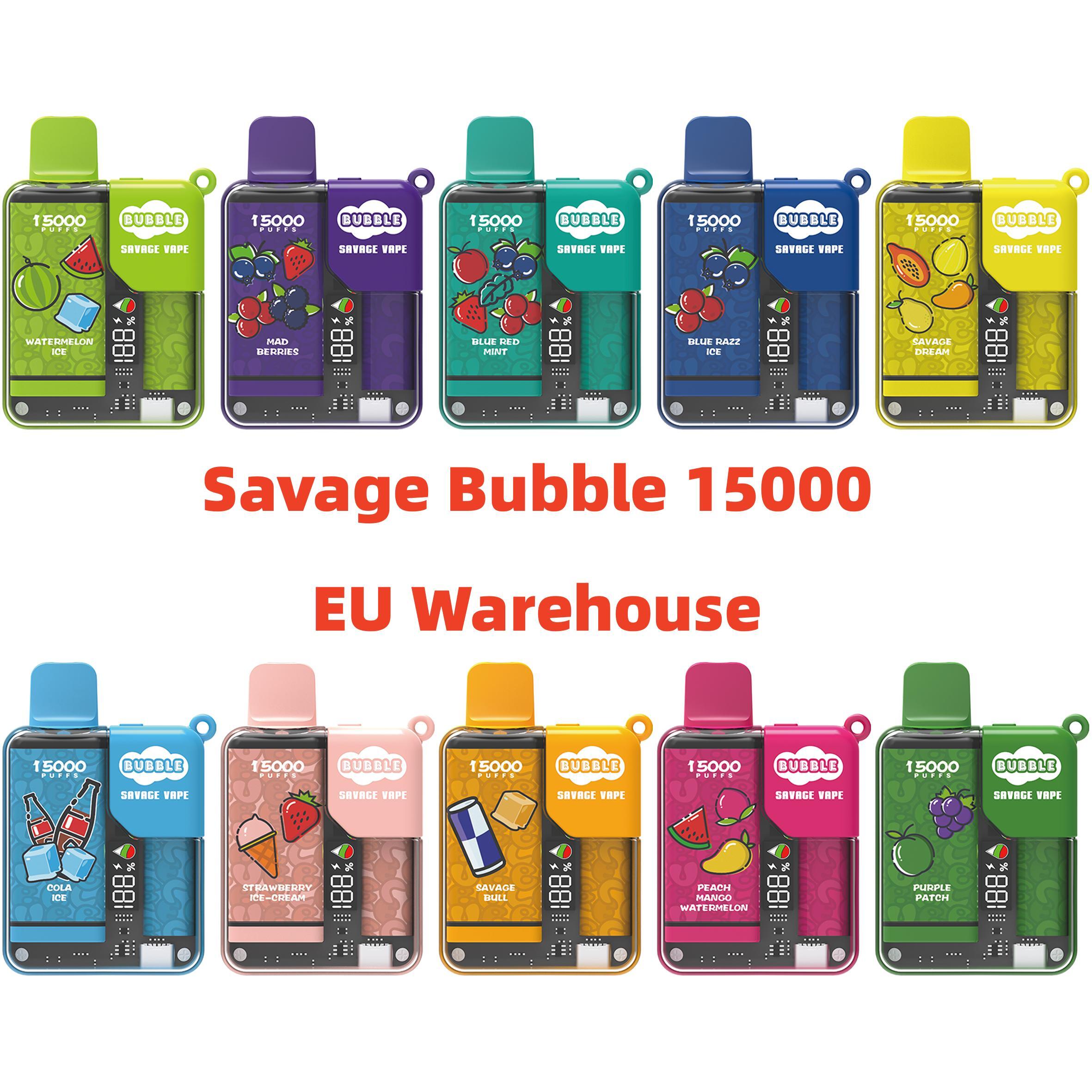 EU Warehouse Savage Bubble Puff 15000 Vape Disposable 28ml Prefilled 650mAh Battery Adjustable Power Disaplay vs Puff Tornado 9000 12000 12k 15k Randm