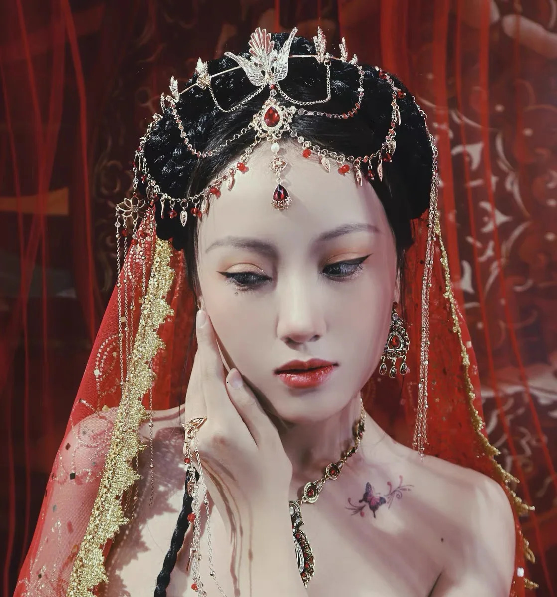 Headwear Hair Accessories Chinese Hanfu Beads Tassel Forehead Headband for Women HairBands India Bridal Jewelry Tiara Headdress 231207