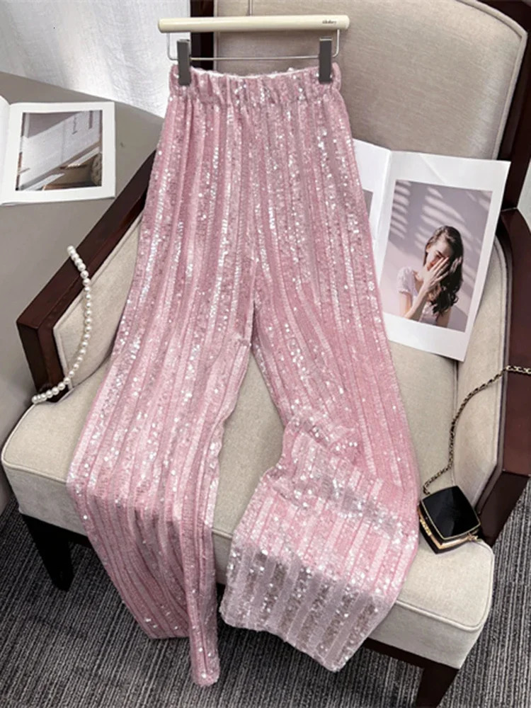 Women's Pants s Circyy Sequin High Waisted Glitter Loose Wide Leg Trousers Vintage Fashion Full Length Shiny Straight Pant 231207