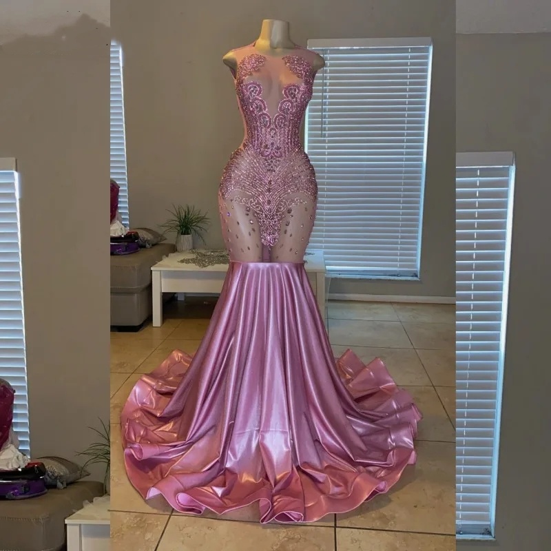 Mermaid Dia Prom Dresses Sheer Neck Party Gowns Zipper Vestidos De Gala African Women Evening Dress