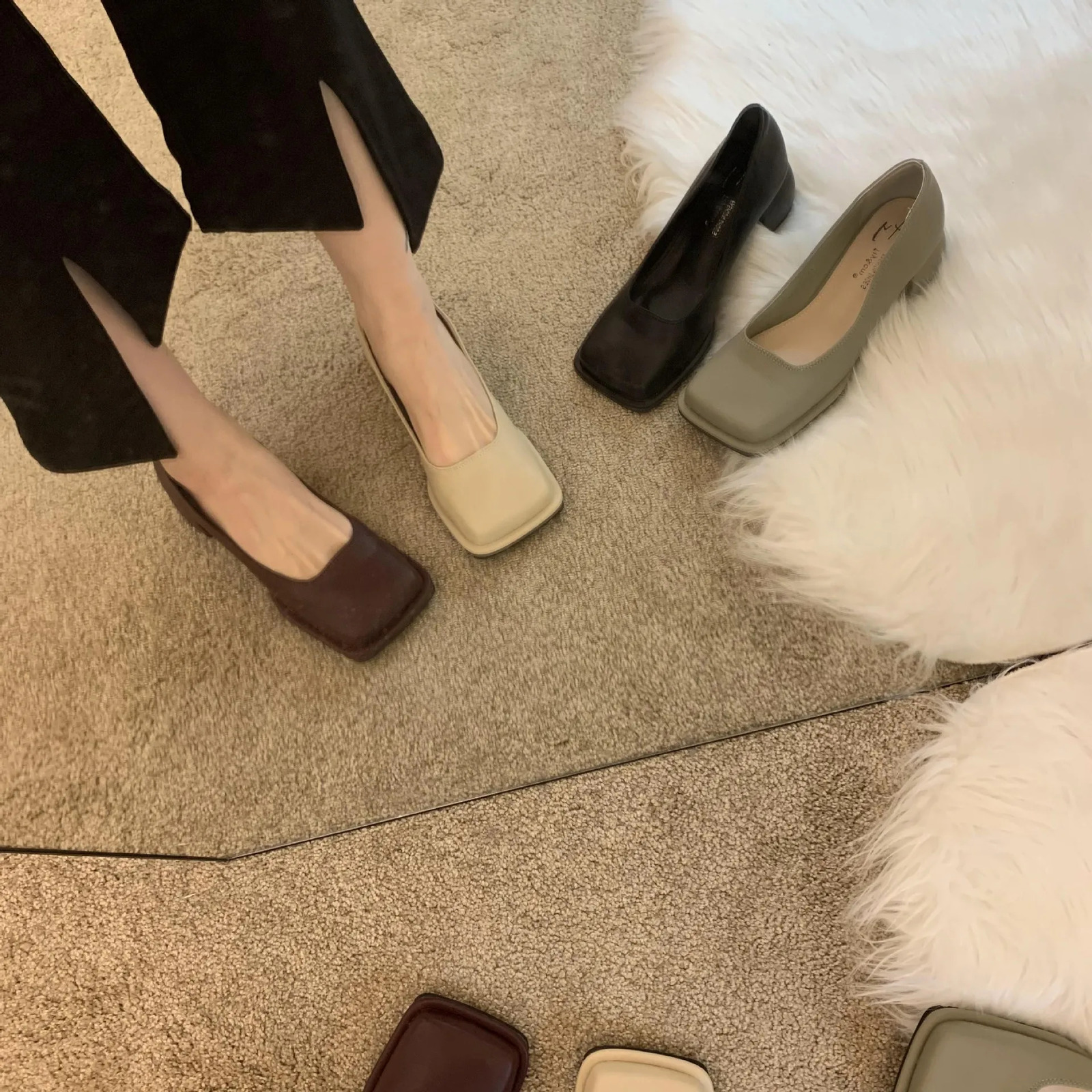 Dress Shoes French New single shoe women's Spring/Autumn Mary Jane Square toe thick heels work shoes Hepburn style 35-39 231207