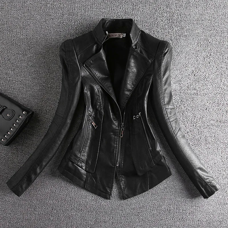 Women's Jackets 2023 Spring Autumn Real Fur Leather Jacket Women Small Coat SlimFit PU AllMatch Casual Motorcycle 231206