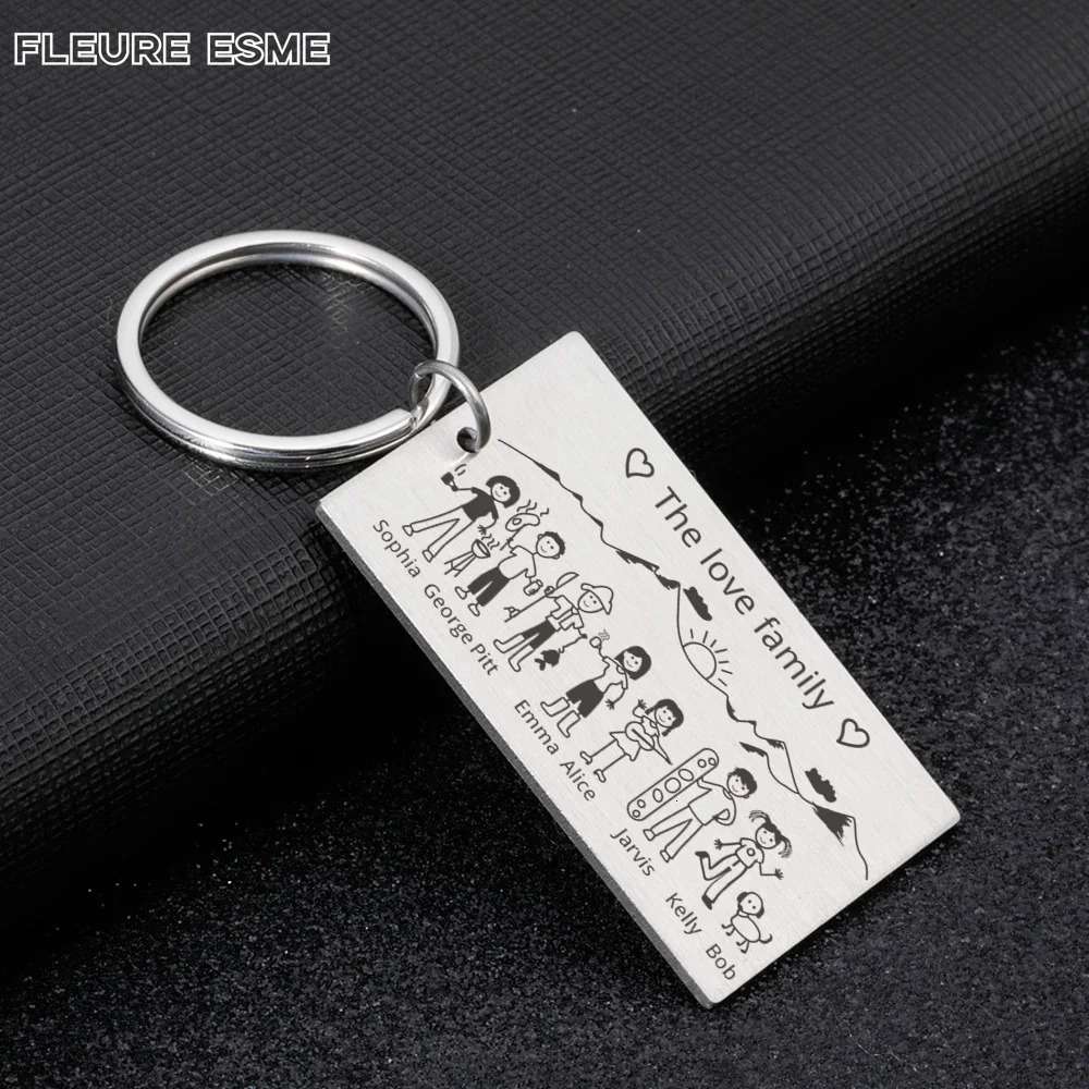Key Rings Family Love Cute Keychain Engraved The For Parents Children Keyring Bag Charm Families Member Gift Keyrings 231206