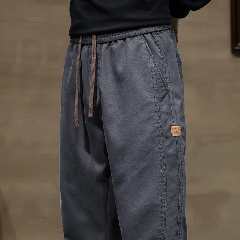 Men's Pants Autumn Winter Soft Lyocell Fabric Thick Loose Straight Drawstring Elastic Waist Korea Casual Trousers Plus Size 4XL 231206
