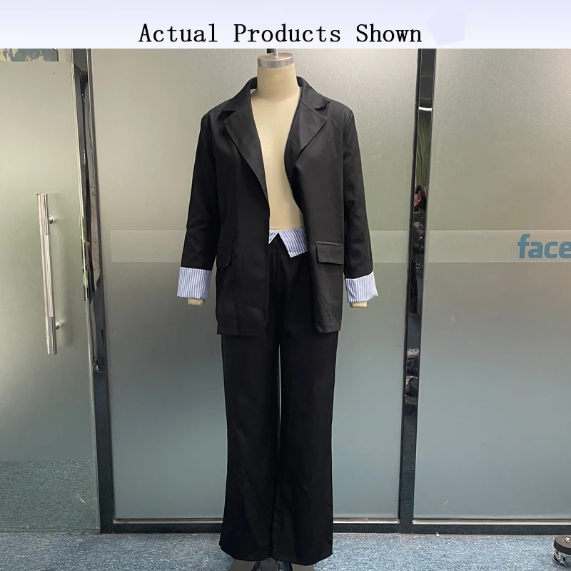 Women's Two Piece Pants Waytobele Women Blazer Suit Autumn Simple Office Casual Solid Long Sleeve Lapel Top Loose Sets Streetwear 231206