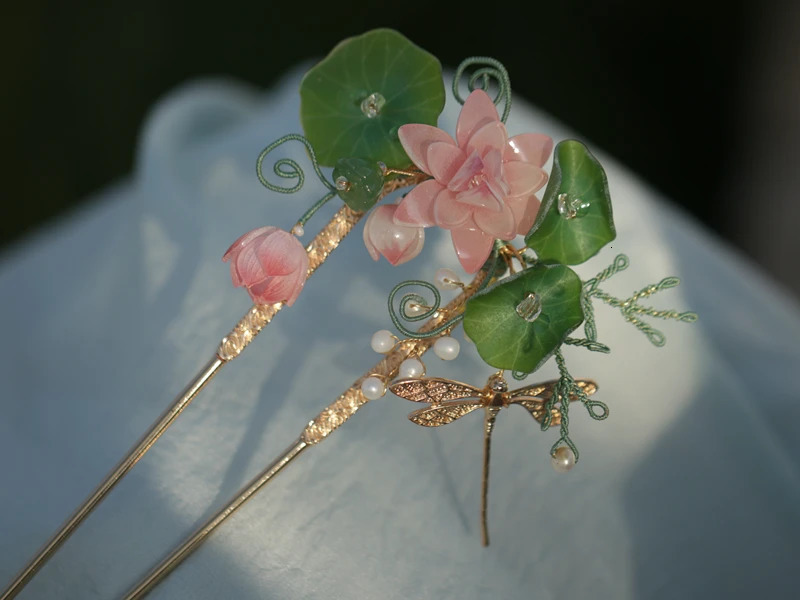 Hairpins fashion vintage Lotus flower hairclip kimono hairpin Chinese court hanfu pan head tools boxpack 231207