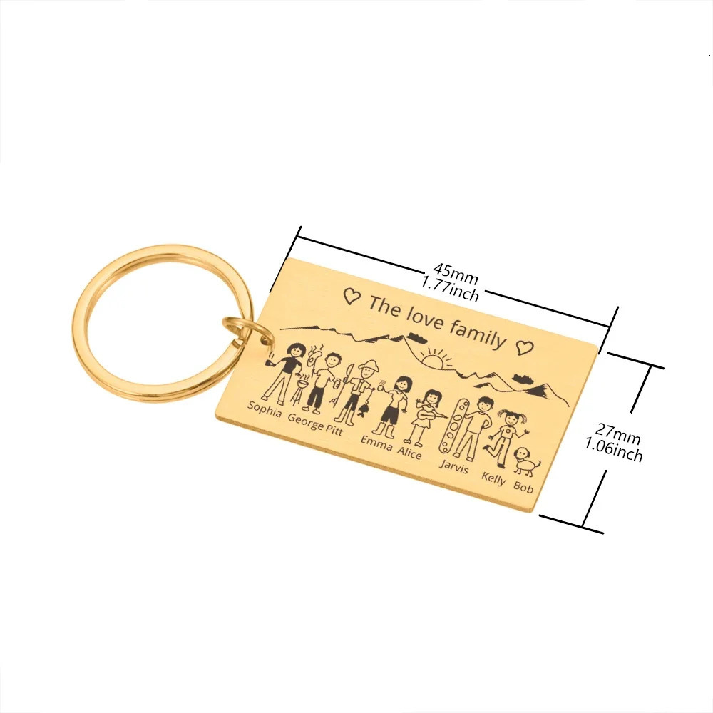 Key Rings Family Love Cute Keychain Engraved The For Parents Children Keyring Bag Charm Families Member Gift Keyrings 231206