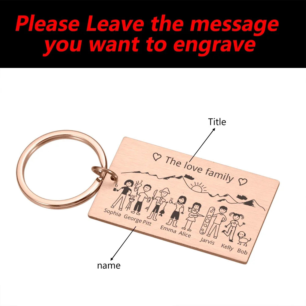 Key Rings Family Love Cute Keychain Engraved The For Parents Children Keyring Bag Charm Families Member Gift Keyrings 231206