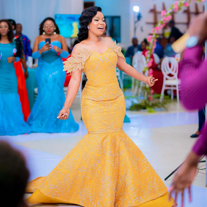 2023 Aso Ebi Promdress Yellow Mermaid Off Shoulder Lace Applique Beaded Evening Dress Vestidos De Gala Second Reception Prom Gowns Birthday Party Afri