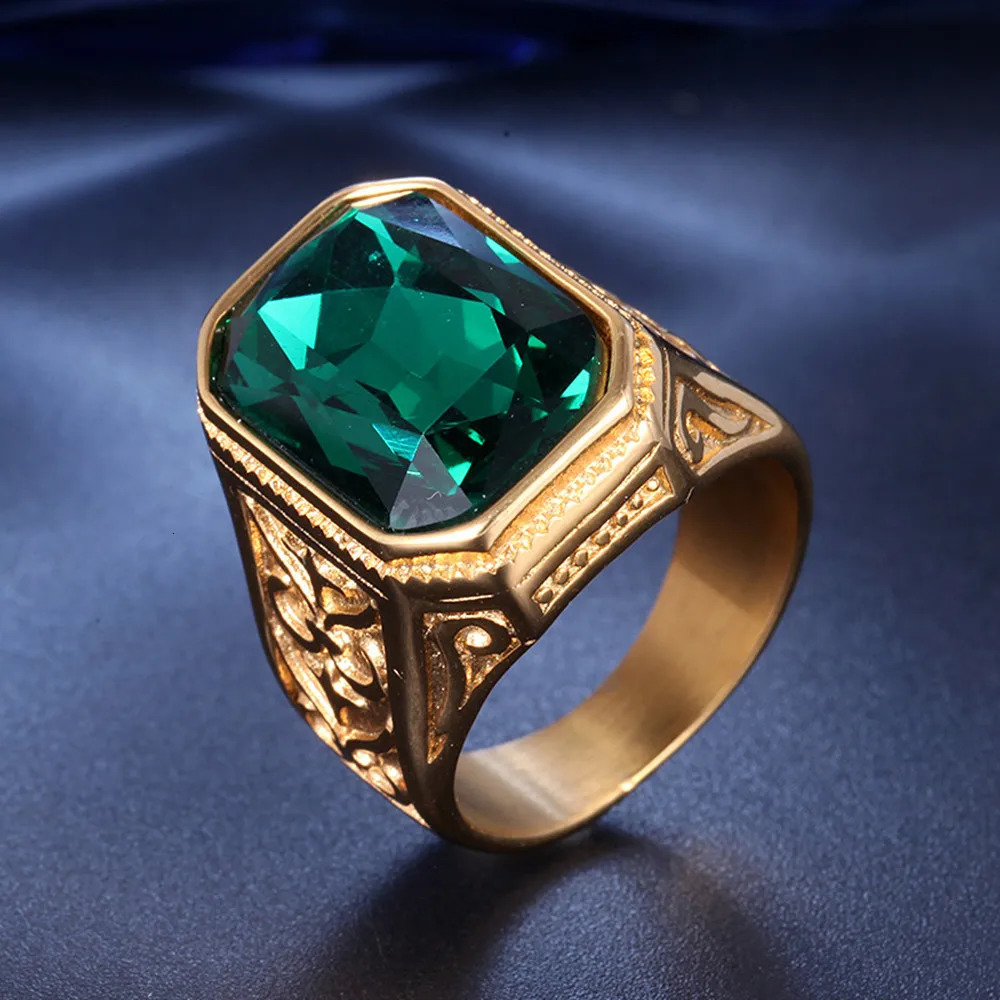 Wedding Rings Big Square Blue Crystal Topaz Gemstones Diamonds for Men Masculine Gold Filled Stainless Steel Bague Jewelry Finger Bands 231206