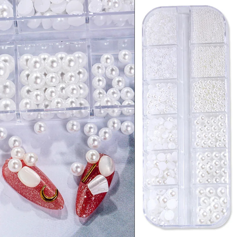 Nail Art Decorations Parts Nails Accessories Pearls Flatback Beads Nacre 1Box Acrylic Ball Rhinestones Supplies For Professionals Needlework Kit Case 