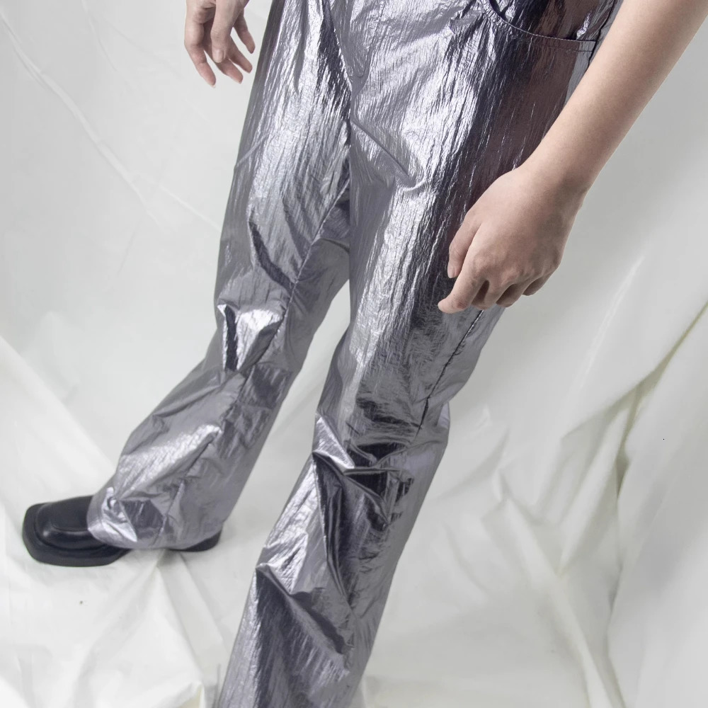 Women's Pants s Millennium Mambo| y2k Onlyfans fashion Gray Metallic Flared Spicy Girl Vintage Futuristic Vibe for women 231206