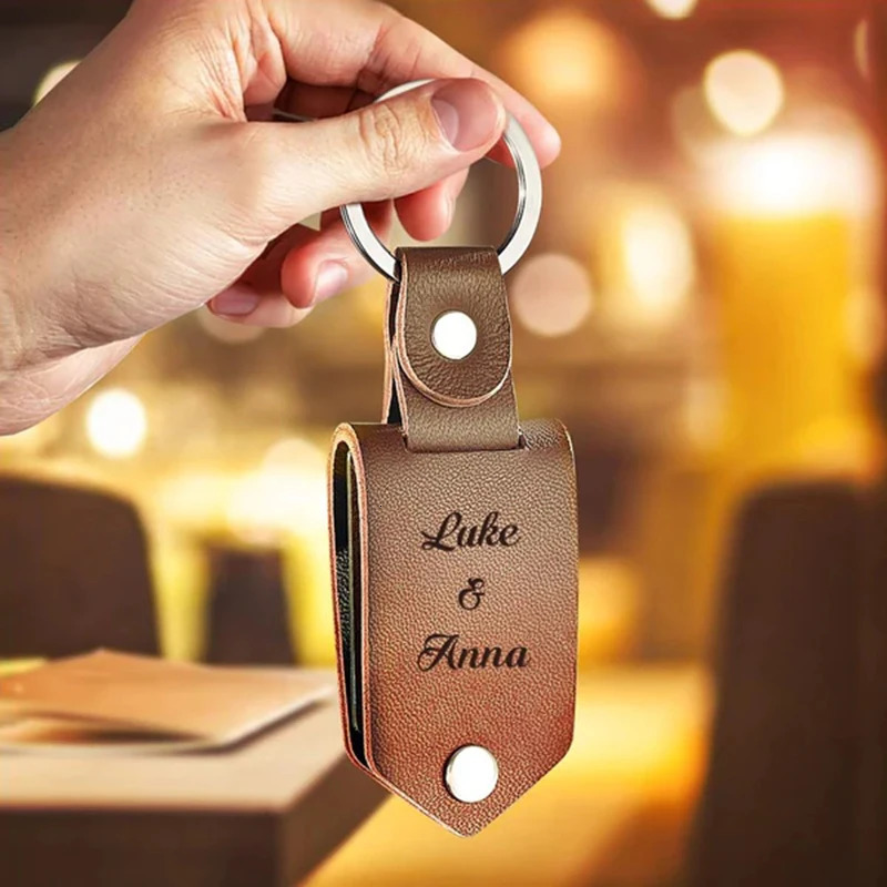 Key Rings Customized Po Calendar Leather Keychain Stainless Steel Personalized UV Color Printing Picture For Father's Day Gift 231206