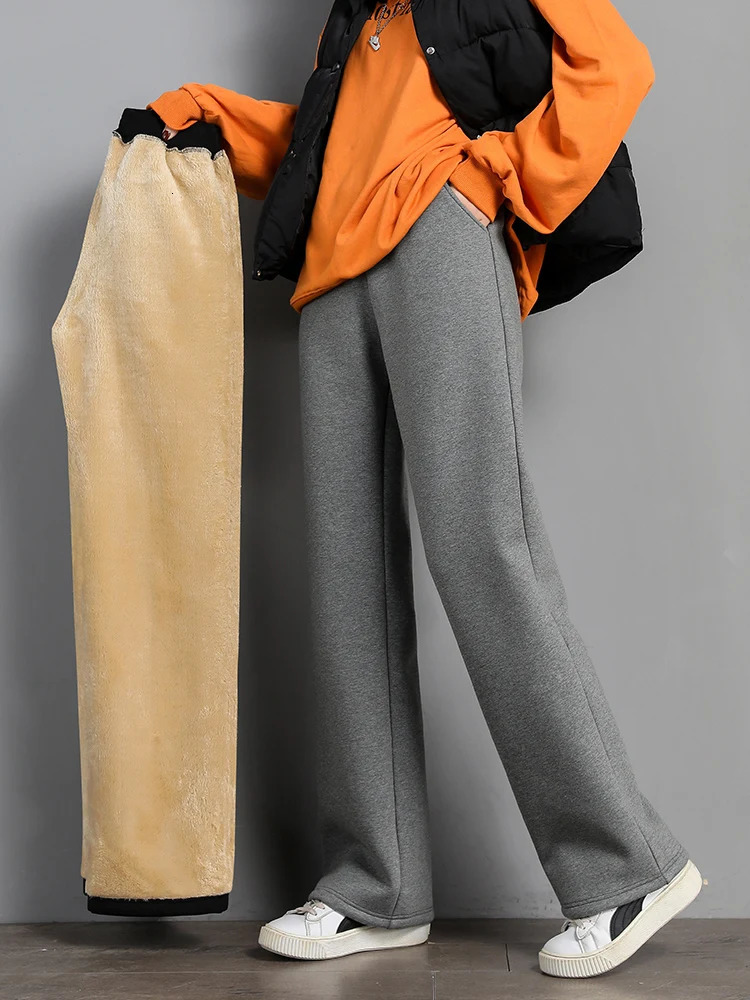 Men's Pant Warm Winter Plush Thick Pants Lambskin Cashmere Trousers High Waist Cotton Fleece Loose Female Wide Leg PELEDRESS 231216