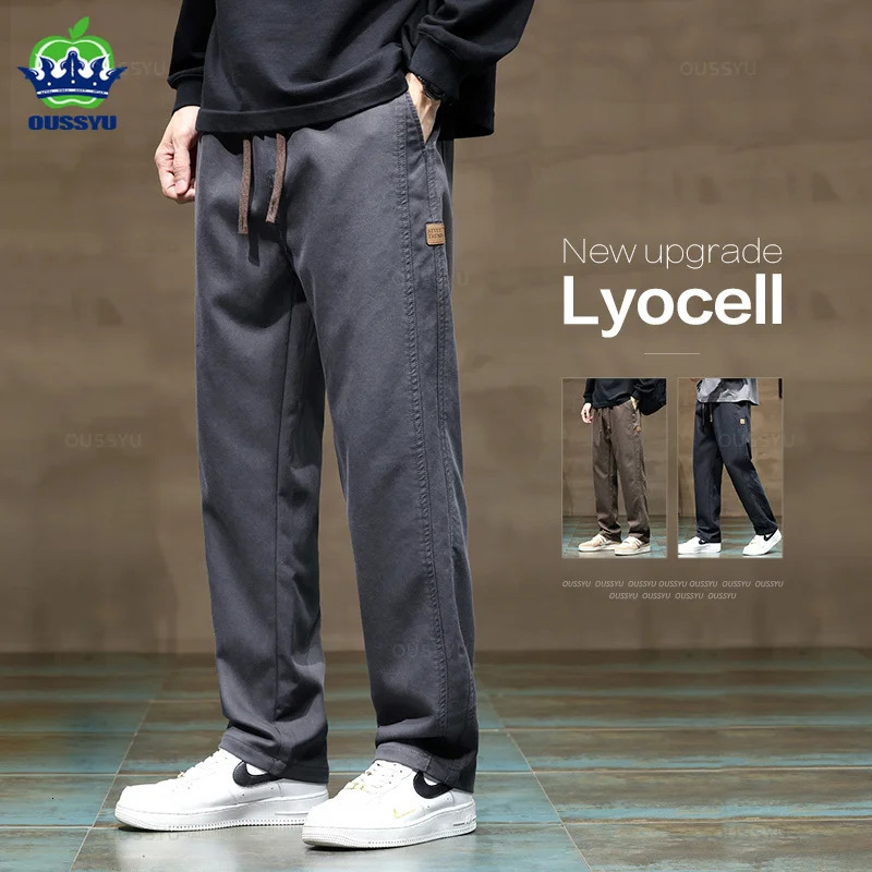Men's Pants Autumn Winter Soft Lyocell Fabric Thick Loose Straight Drawstring Elastic Waist Korea Casual Trousers Plus Size 4XL 231206